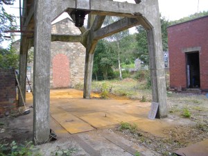 Concrete headgear over the old winding shaft.