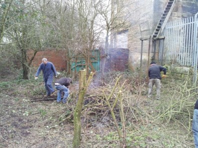 Volunteers clearing vegetation on lower level of site