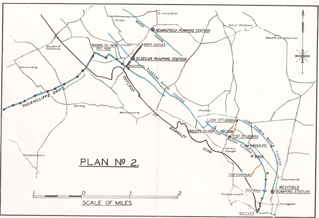 Plan of the drainage system from Elsecar over to Rawmarsh, taken from 1939 Annual Report of the SYMDC